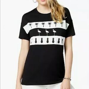 CARBON Copy flamingos with pineapples Top New